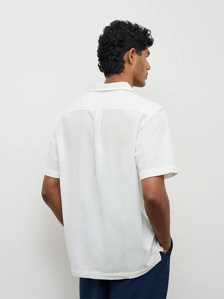 ETA White Floral-Embroidered Relaxed-Fit Cotton Shirt - Image 4