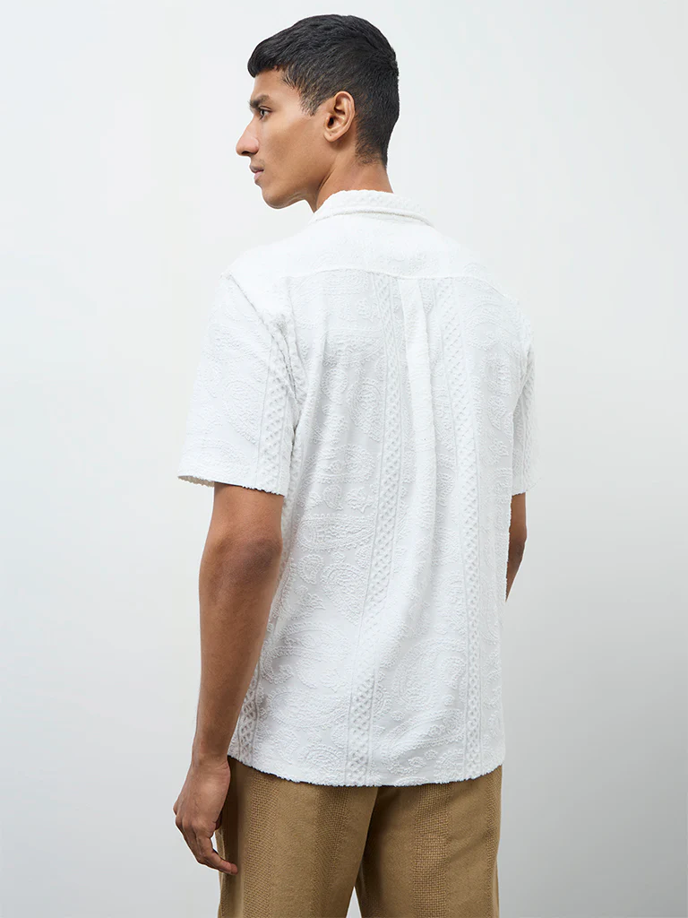 ETA White Paisley Textured Relaxed-Fit Cotton-Blend Shirt - Image 5