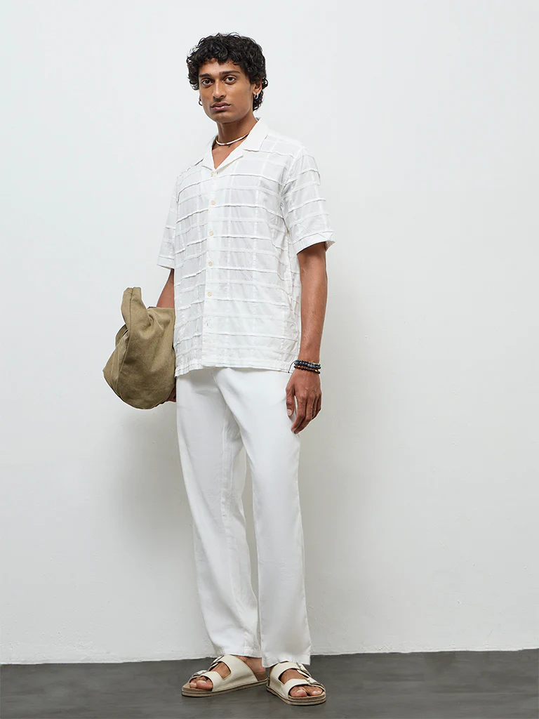 ETA White Pintuck Design Relaxed-Fit Cotton Shirt - Image 2