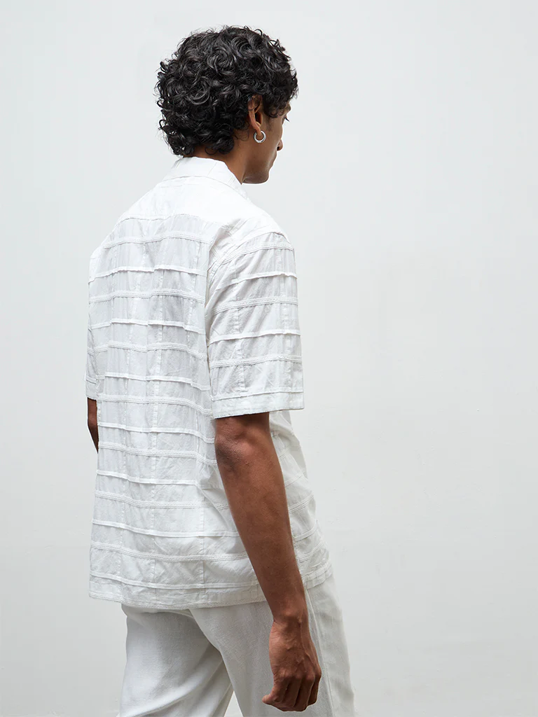 ETA White Pintuck Design Relaxed-Fit Cotton Shirt - Image 4