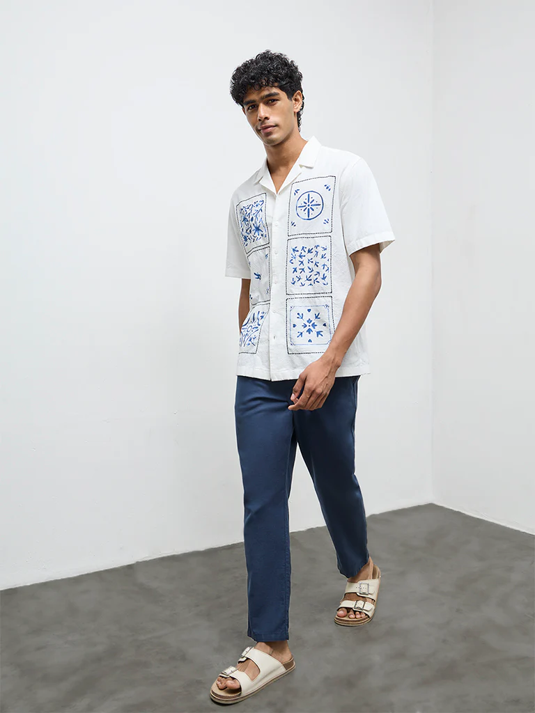 ETA White Printed Relaxed-Fit Cotton Shirt - Image 2