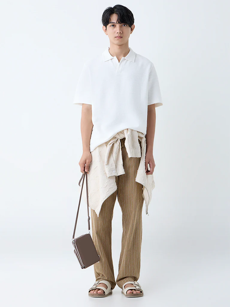 ETA White Self Relaxed-Fit Cotton-Blend Polo T-Shirt - Image 2