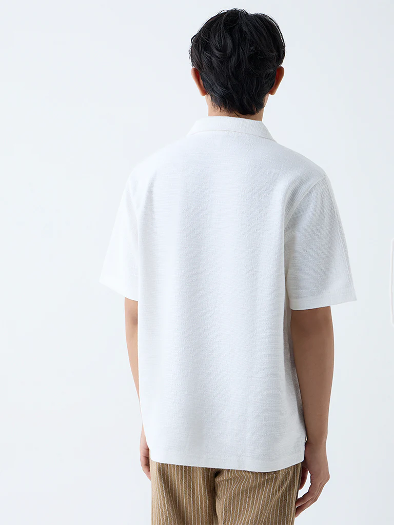 ETA White Self Relaxed-Fit Cotton-Blend Polo T-Shirt - Image 4