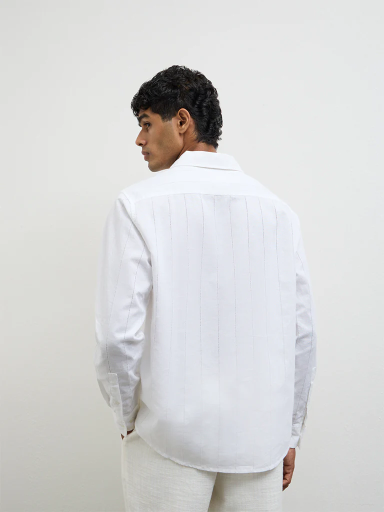 ETA White Self-Striped Relaxed-Fit Cotton-Blend Shirt - Image 5
