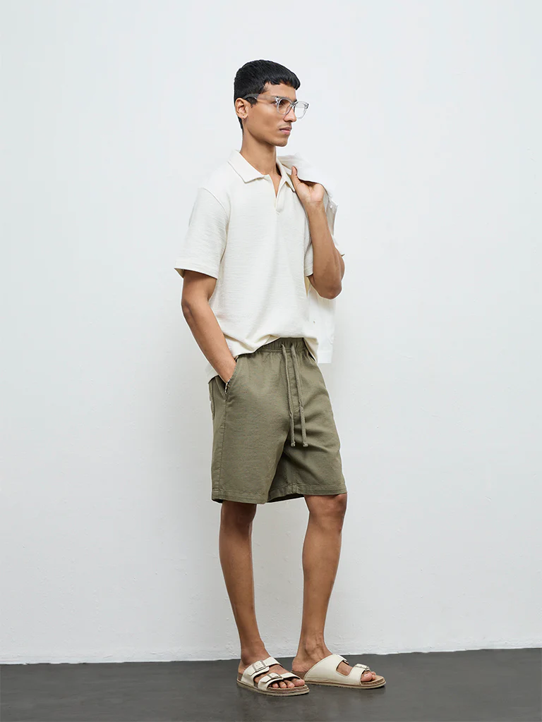 ETA White Self-Textured Relaxed-Fit Cotton-Blend Polo T-Shirt - Image 2