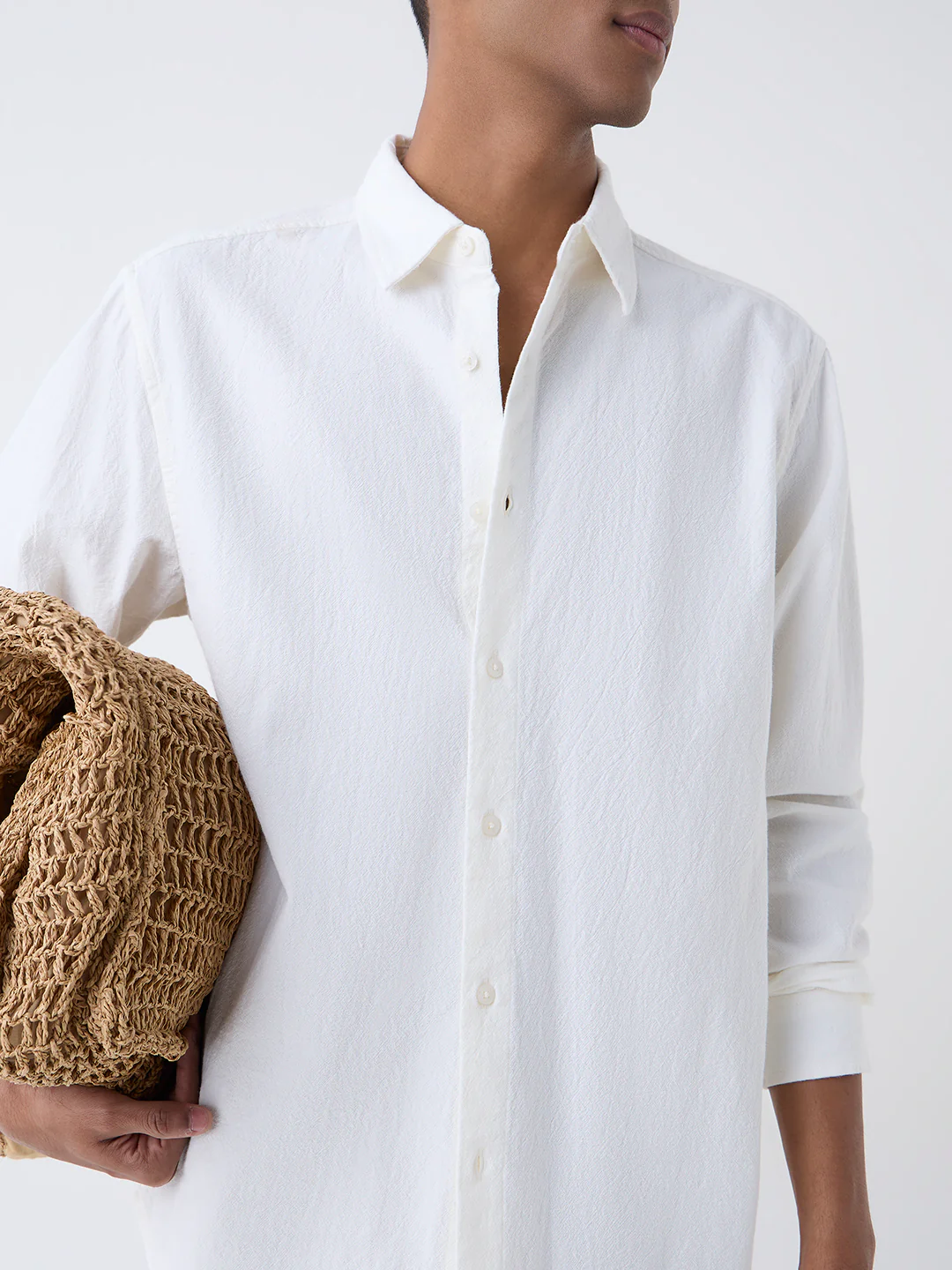 ETA White Solid Relaxed-Fit Cotton Shirt - Image 4