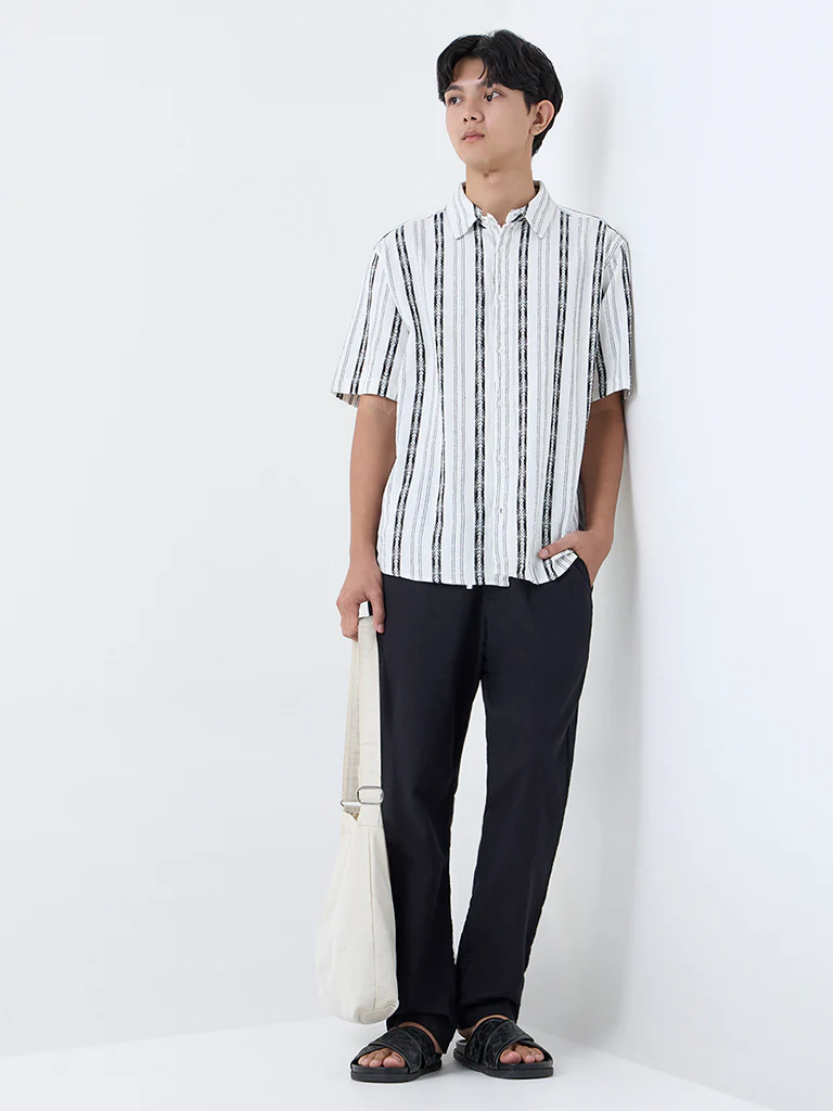 ETA White Striped Relaxed-Fit Cotton Shirt - Image 3