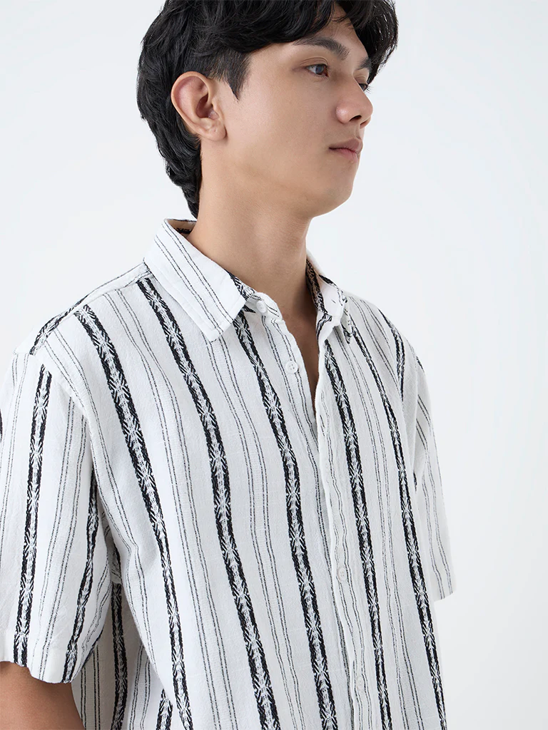ETA White Striped Relaxed-Fit Cotton Shirt - Image 4