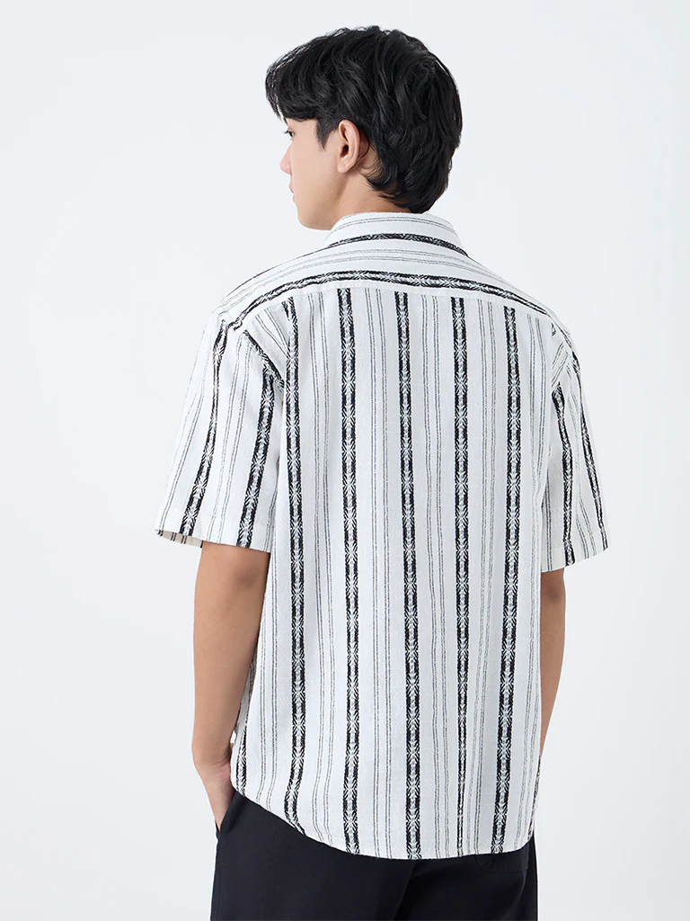 ETA White Striped Relaxed-Fit Cotton Shirt - Image 5