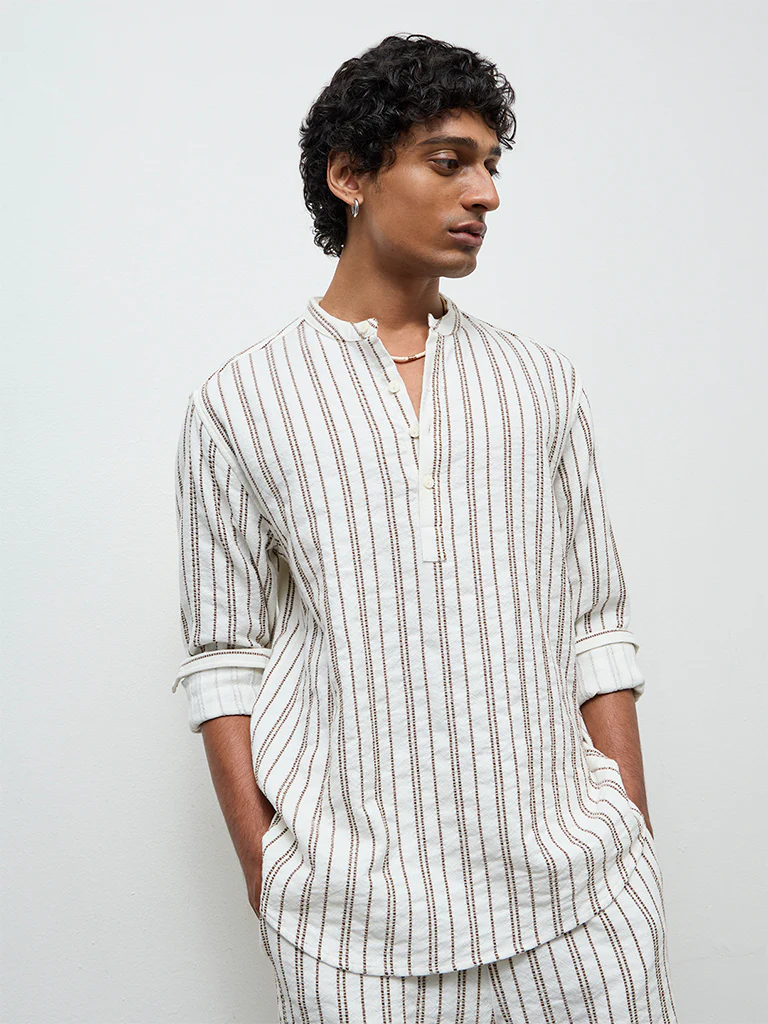 ETA White Striped Relaxed-Fit Cotton Shirt