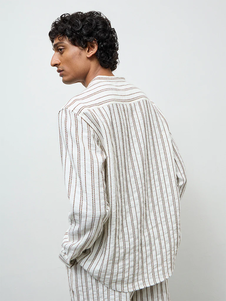 ETA White Striped Relaxed-Fit Cotton Shirt - Image 4