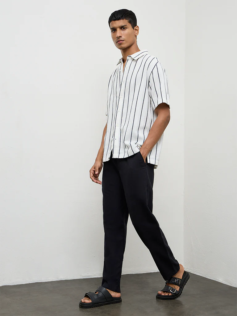 ETA White Striped Relaxed-Fit Cotton Shirt - Image 3