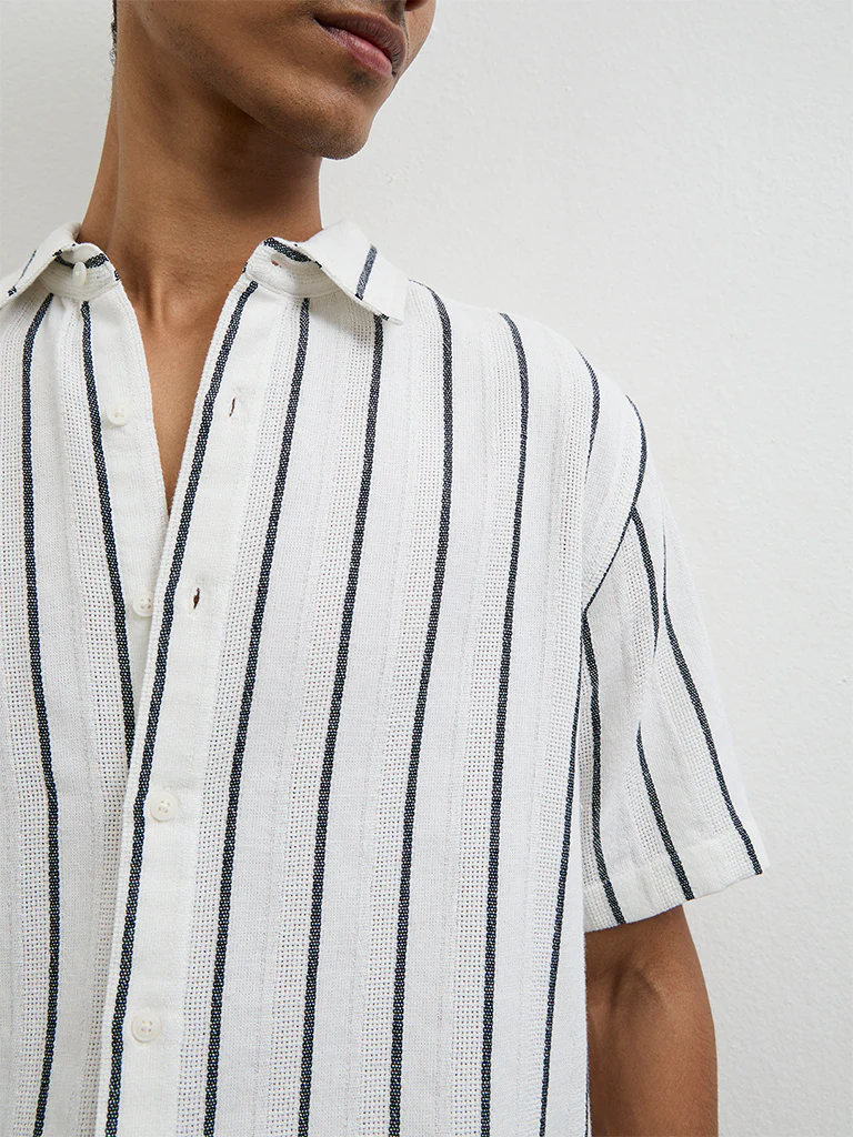 ETA White Striped Relaxed-Fit Cotton Shirt - Image 4