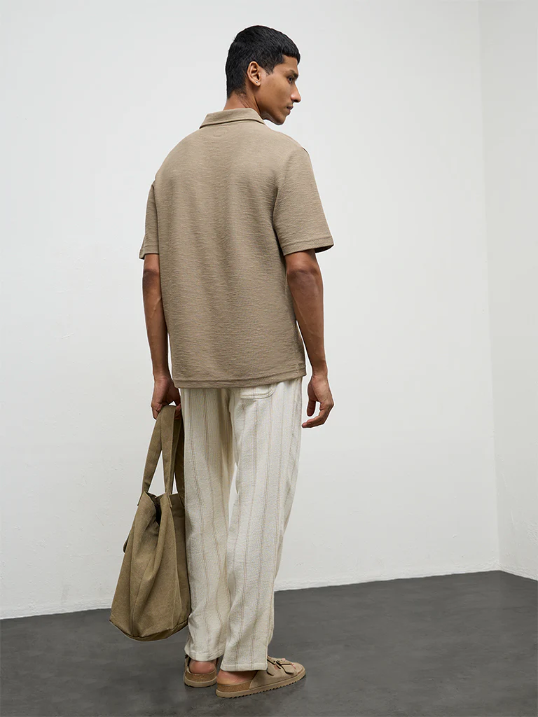 ETA White Striped Relaxed-Fit Mid-Rise Cotton Chinos - Image 4
