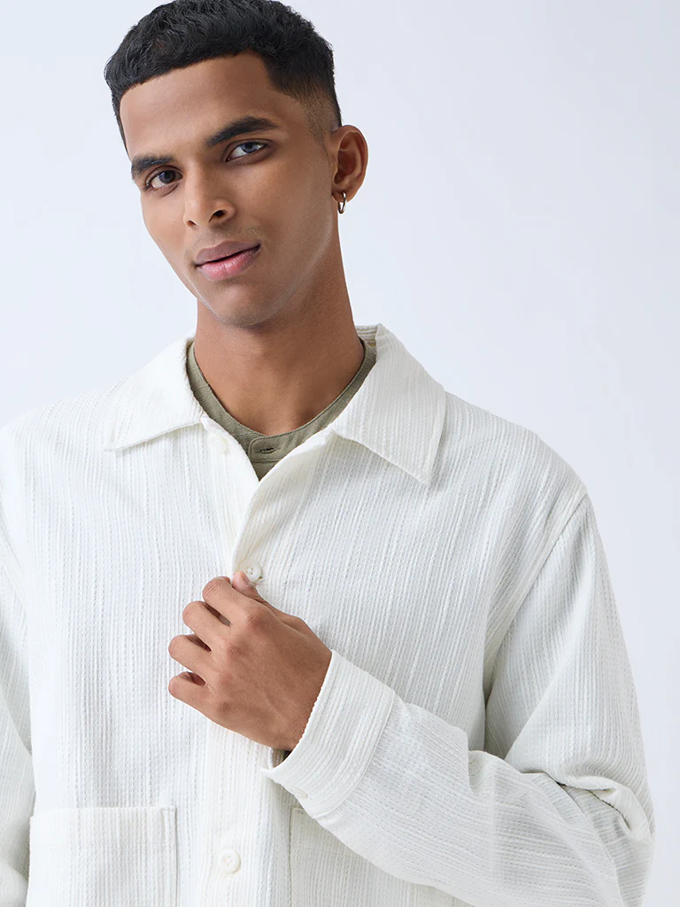 ETA White Textured Relaxed-Fit Cotton Jacket - Image 3