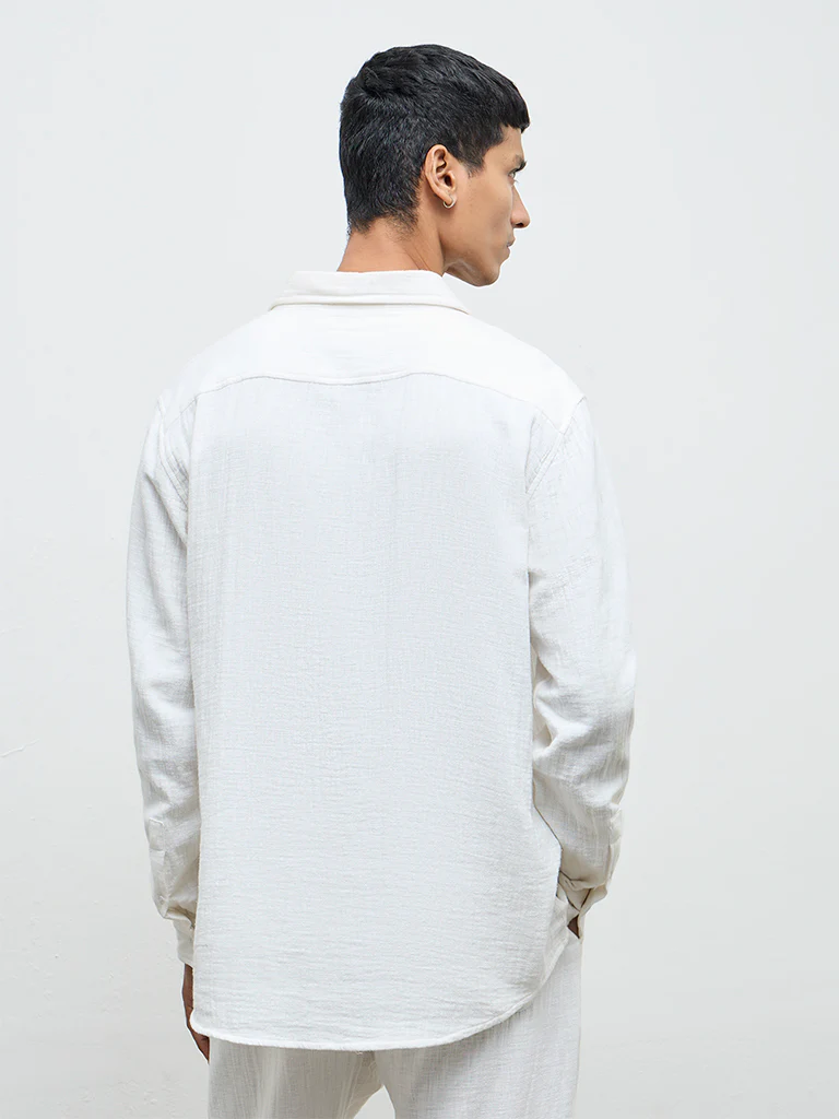 ETA White Textured Relaxed-Fit Cotton Shirt - Image 5