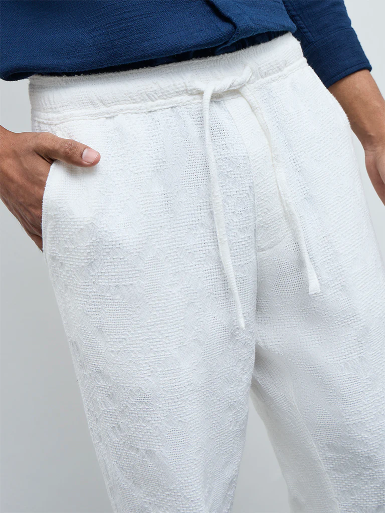 ETA White Textured Relaxed-Fit Mid-Rise Cotton Chinos - Image 4