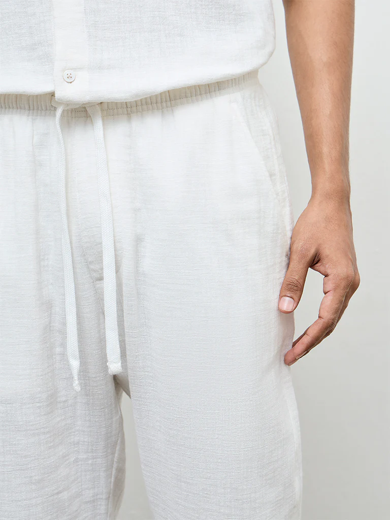 ETA White Textured Relaxed-Fit Mid-Rise Cotton Chinos - Image 3