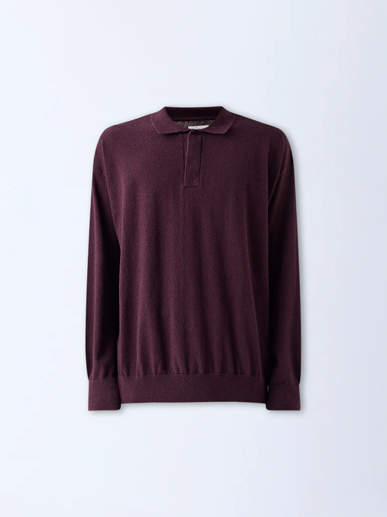 ETA Wine Knit Textured Relaxed-Fit Cotton-Blend Polo Sweater - Image 6