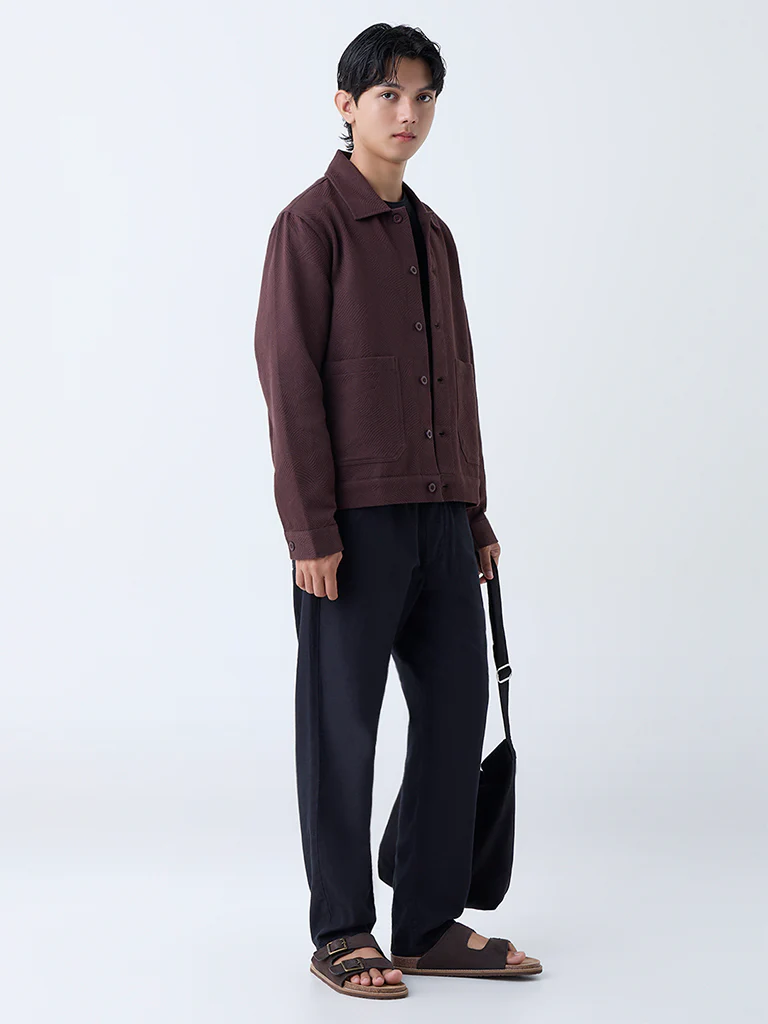 ETA Wine Textured Relaxed-Fit Cotton Jacket - Image 2