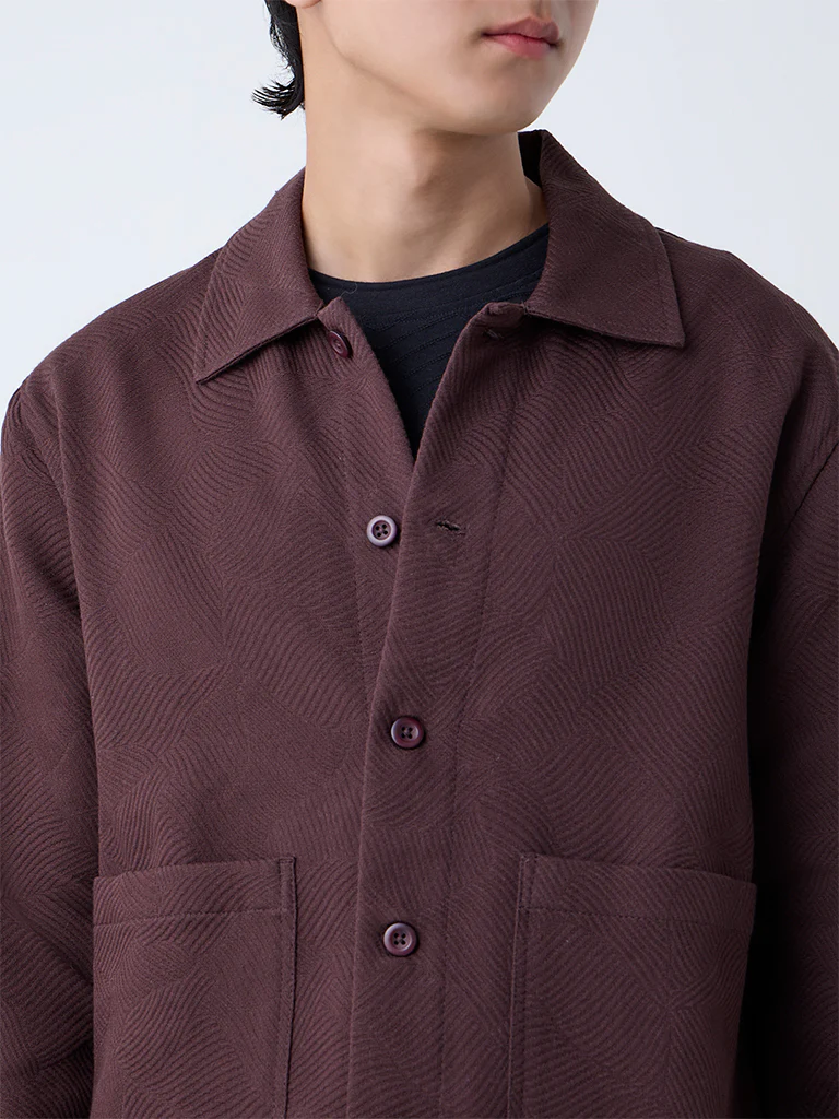ETA Wine Textured Relaxed-Fit Cotton Jacket - Image 3