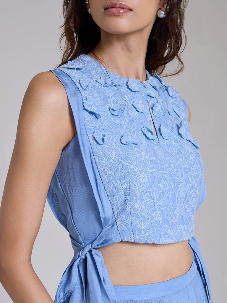 Floral Applique Top - Blue - Image 3