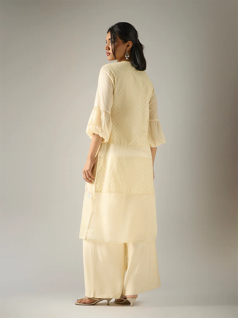 Floral Embroidered Kurta β Cream - Image 5