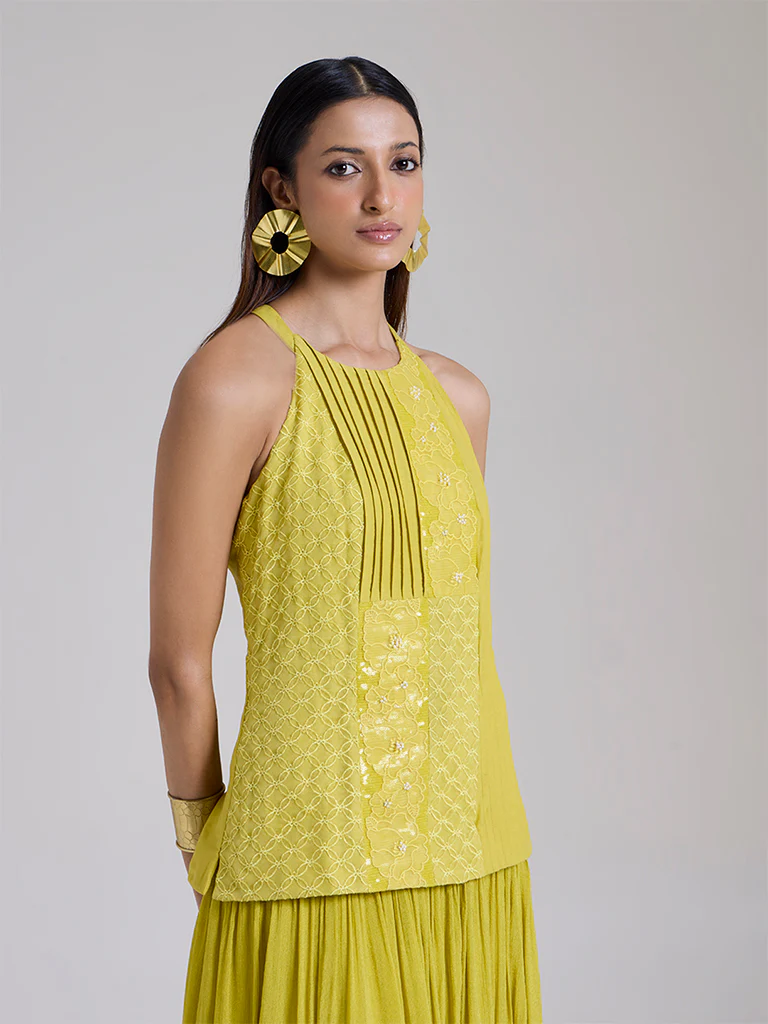 Floral Embroidered Maxi Dress - Lime - Image 3