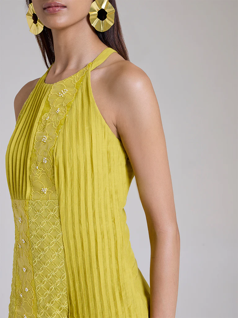 Floral Embroidered Maxi Dress - Lime - Image 4