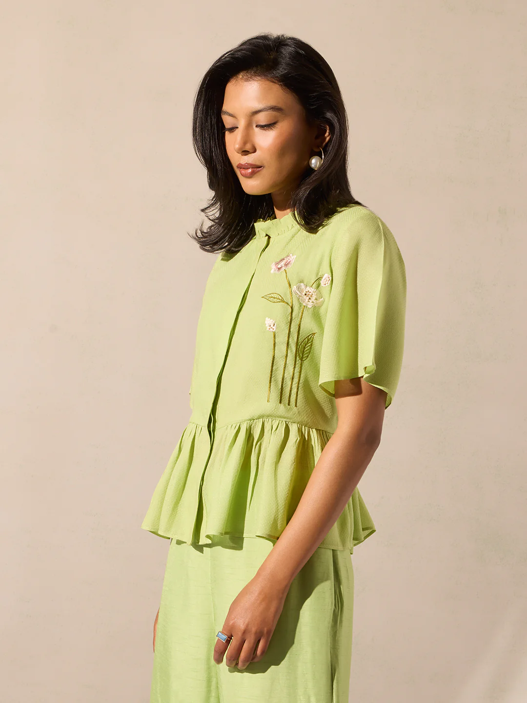 Floral Embroidered Top - Green - Image 2