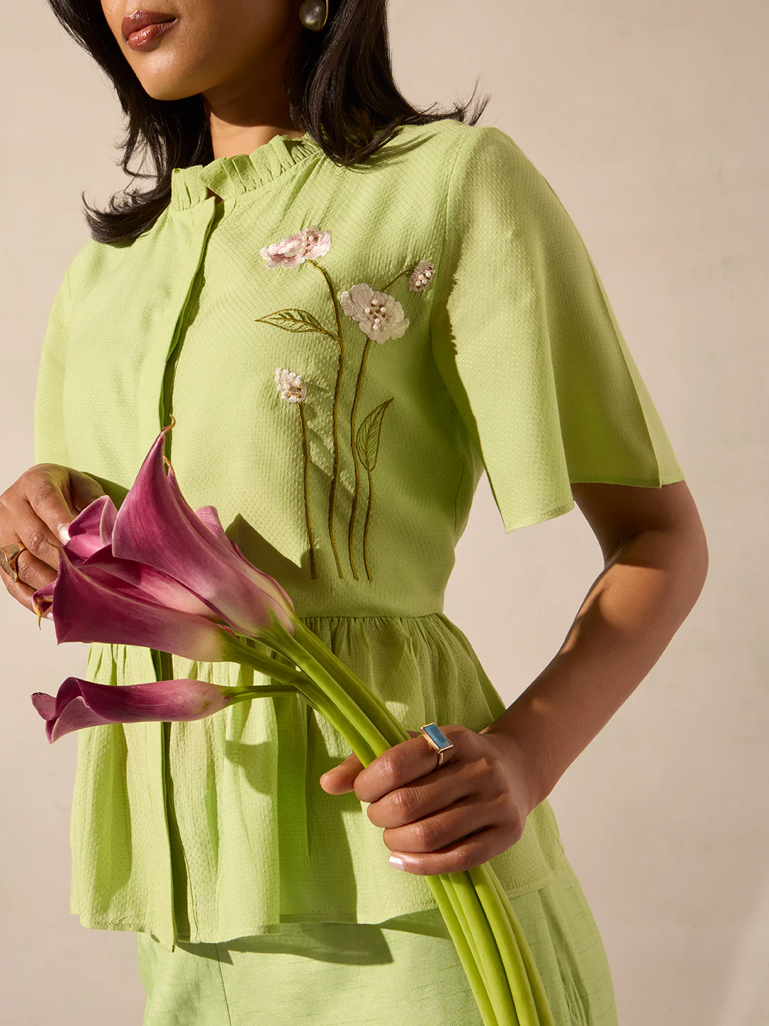 Floral Embroidered Top - Green - Image 3