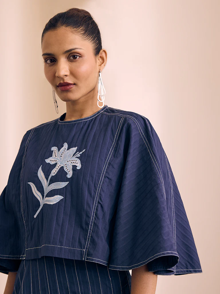Floral Embroidered Top - Navy - Image 2