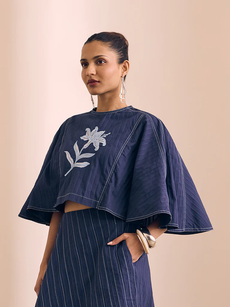Floral Embroidered Top - Navy - Image 3