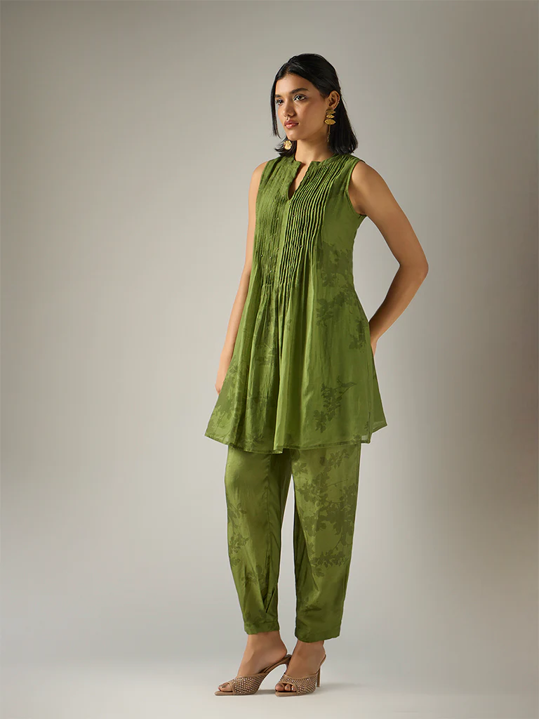Floral Printed Kurta – Green - Image 2