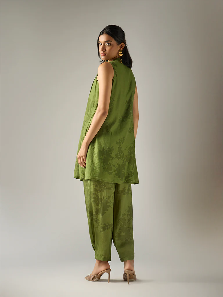 Floral Printed Kurta – Green - Image 4