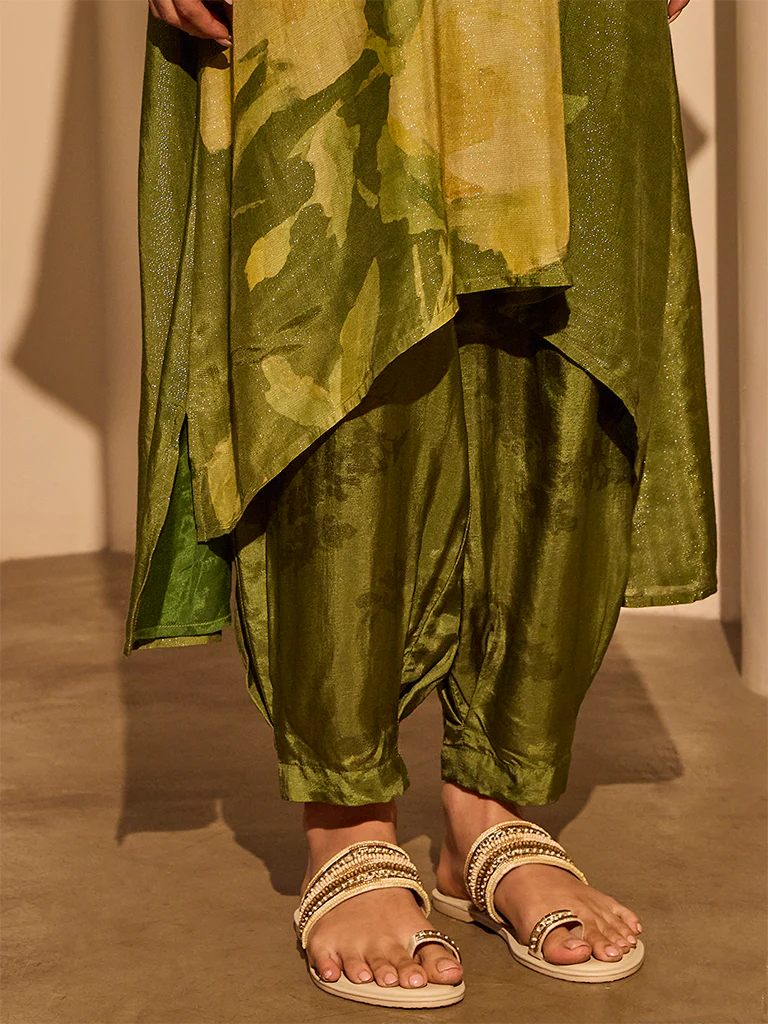 Floral Printed Kurta - Olive - Image 4