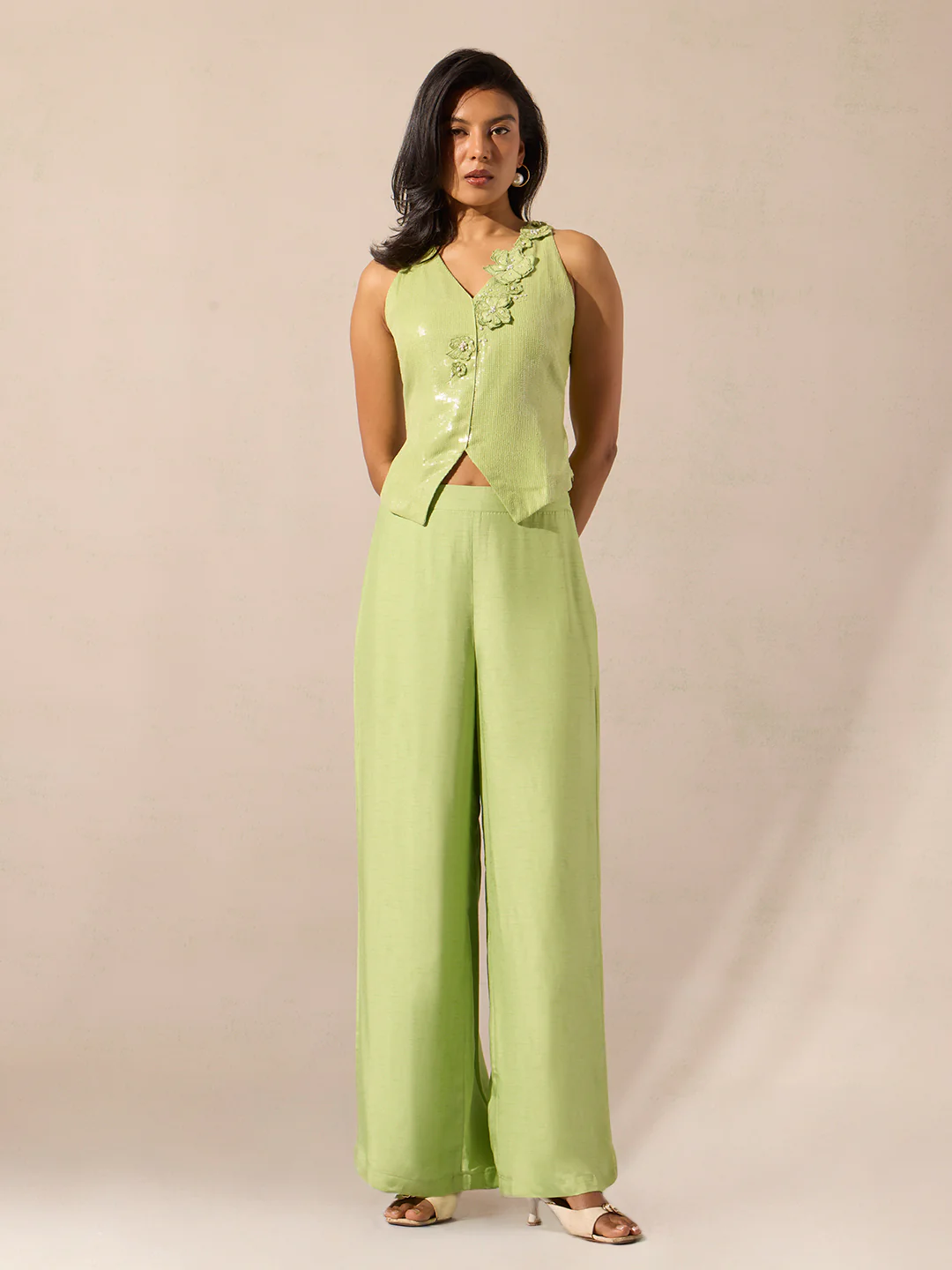 Floral Waistcoat Top - Green - Image 2