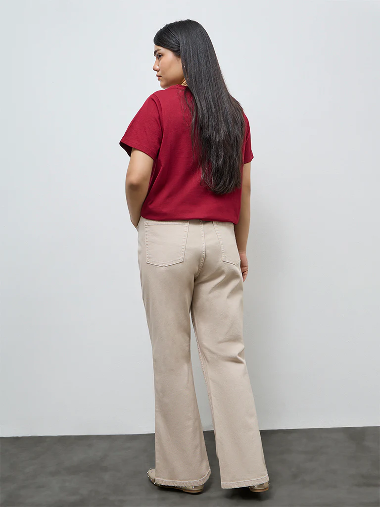 Gia Beige Bootcut High-Rise Jeans - Image 4