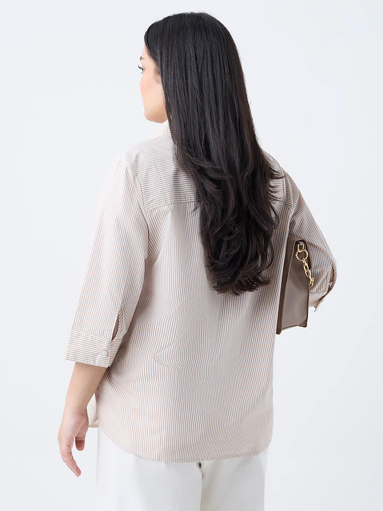 Gia Beige Floral Embroidered Cotton Shirt - Image 4