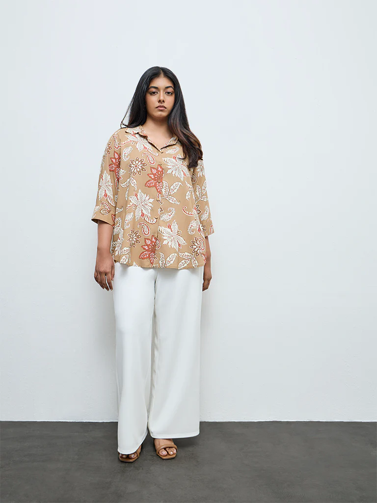 Gia Beige Foliage Printed Blouse - Image 2