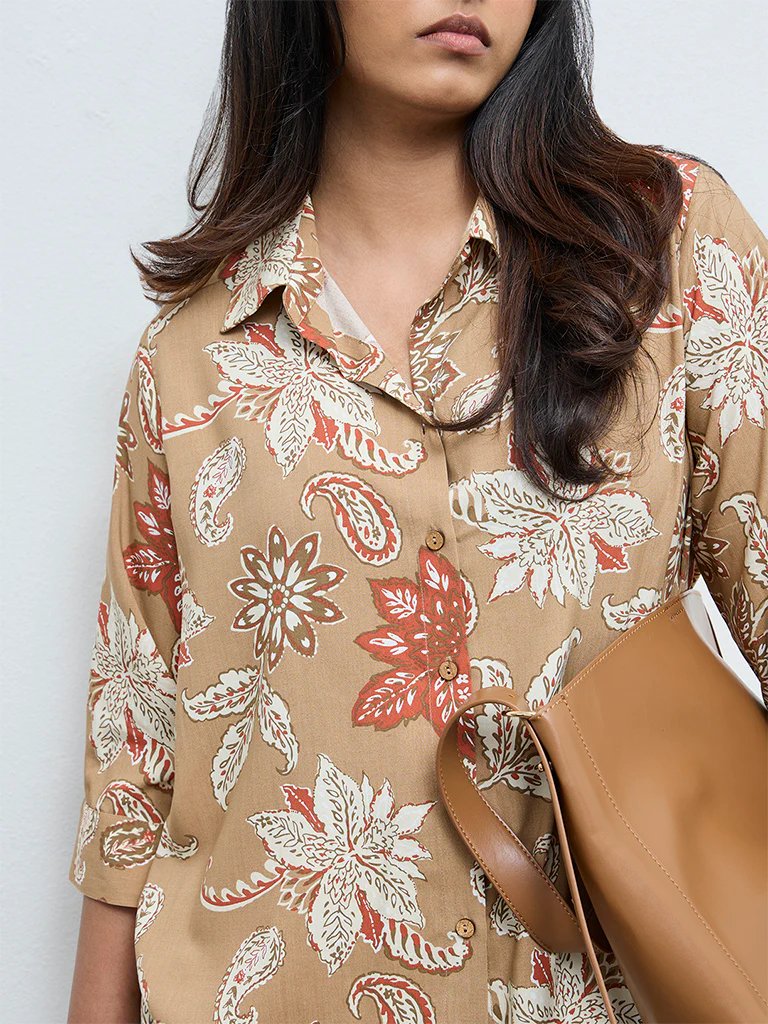 Gia Beige Foliage Printed Blouse - Image 3