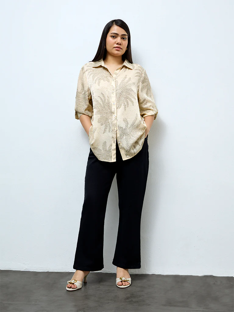 Gia Beige Foliage Printed Shirt - Image 2