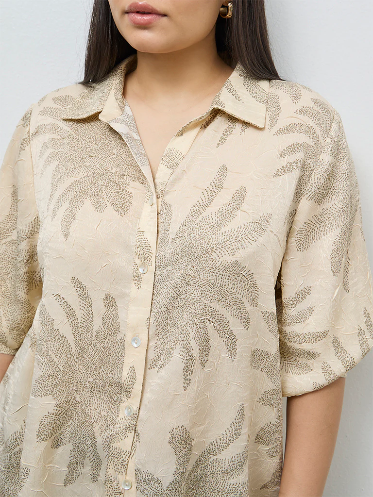 Gia Beige Foliage Printed Shirt - Image 3