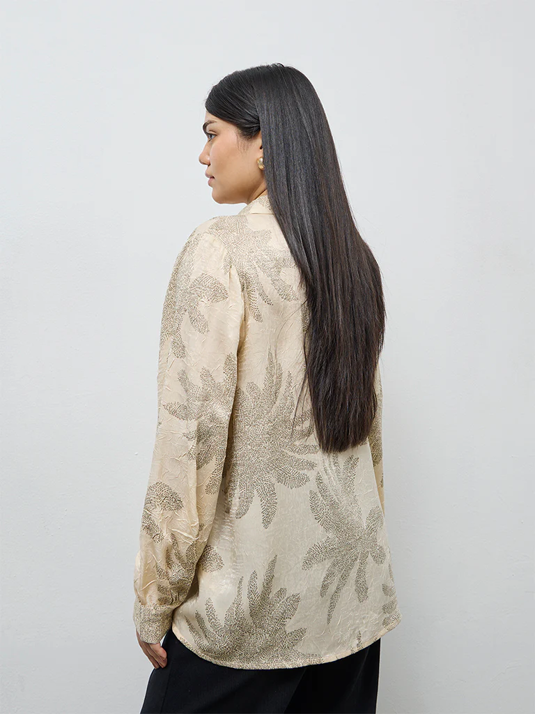 Gia Beige Foliage Printed Shirt - Image 4