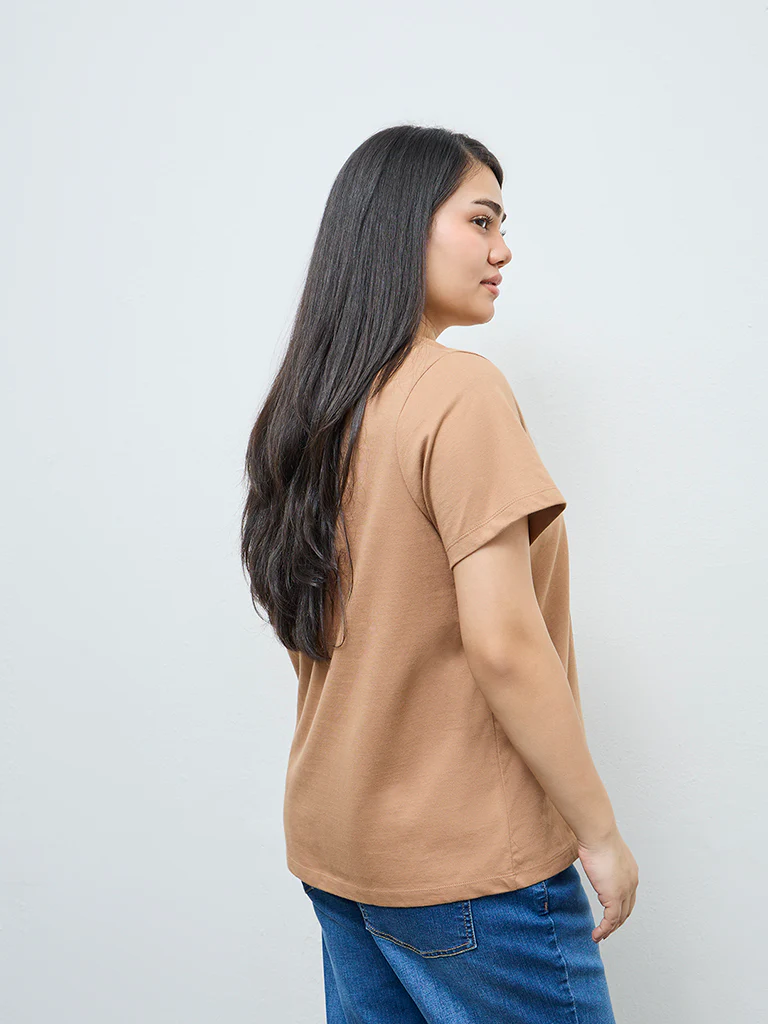 Gia Beige Graphic Printed Cotton T-Shirt - Image 4