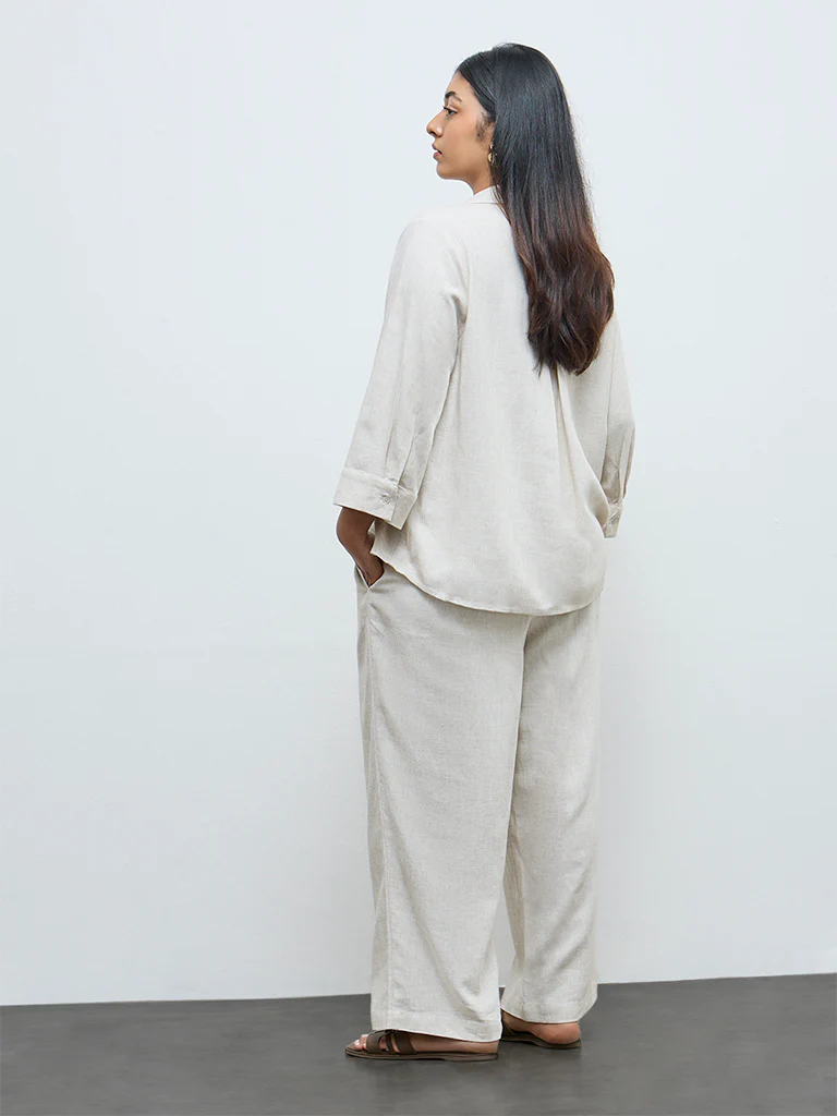 Gia Beige High-Rise Cotton Pants - Image 4