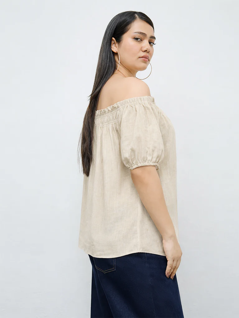 Gia Beige Smock-Detailed Top - Image 3