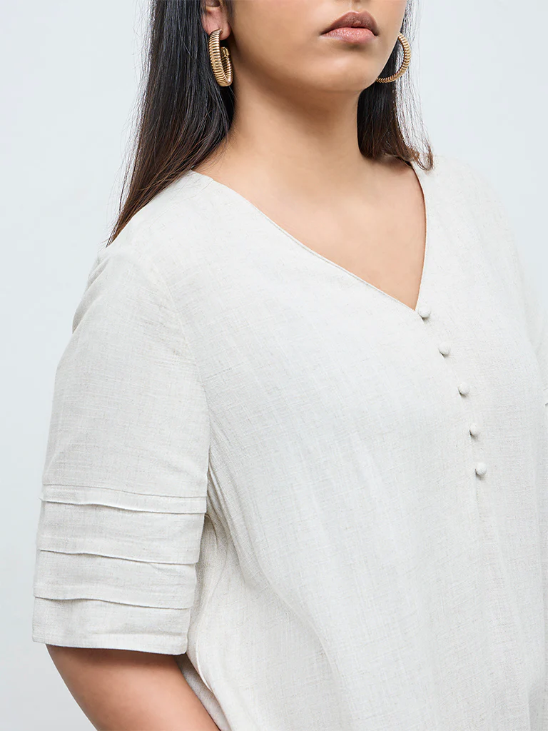 Gia Beige Solid A-Line Dress - Image 3