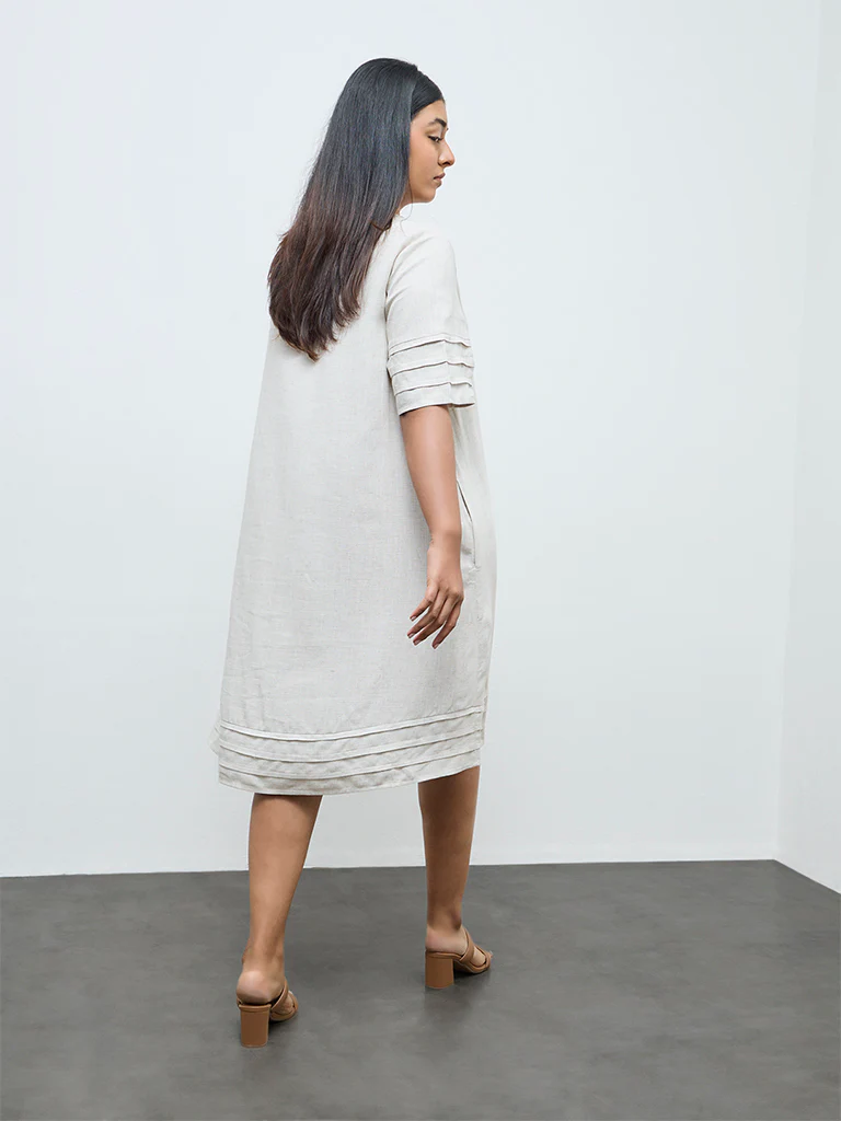 Gia Beige Solid A-Line Dress - Image 4