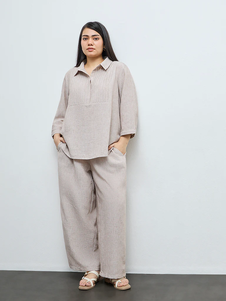 Gia Beige Solid Blouse - Image 2